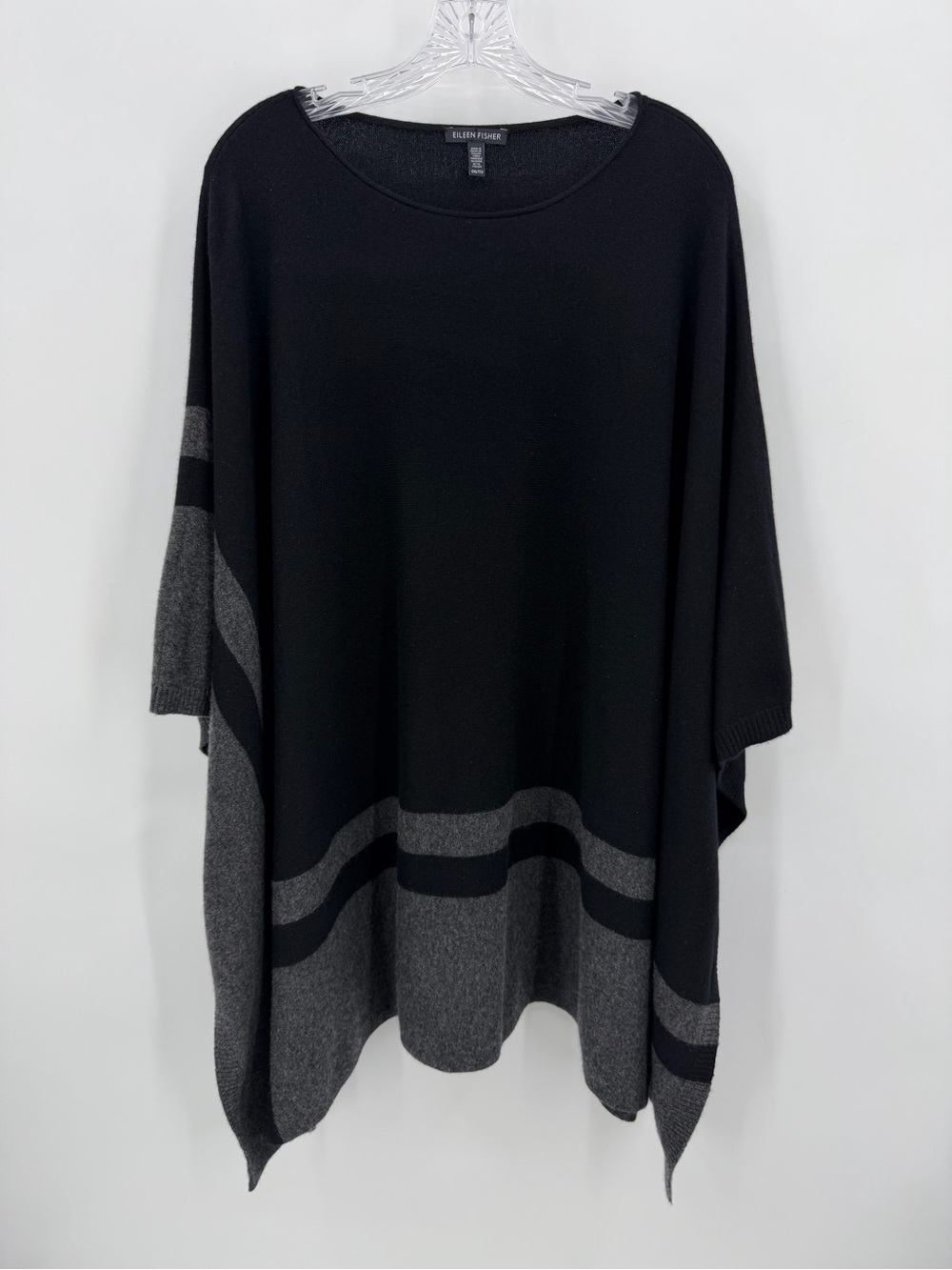 Eileen Fisher Knit Poncho Wrap Cashmere Blend Black Gray OS One Size